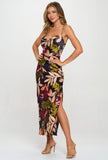 Navy Floral Satin Drawstring Dress