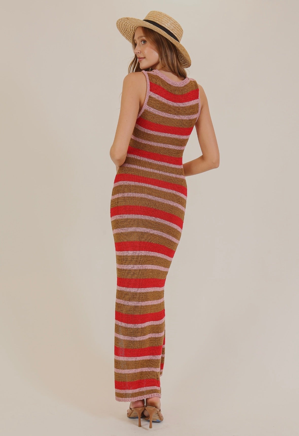 Red Stripe Knit Maxi Dress