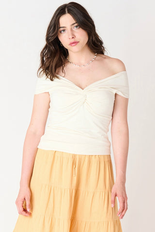 White Off The Shoulder Twist Top