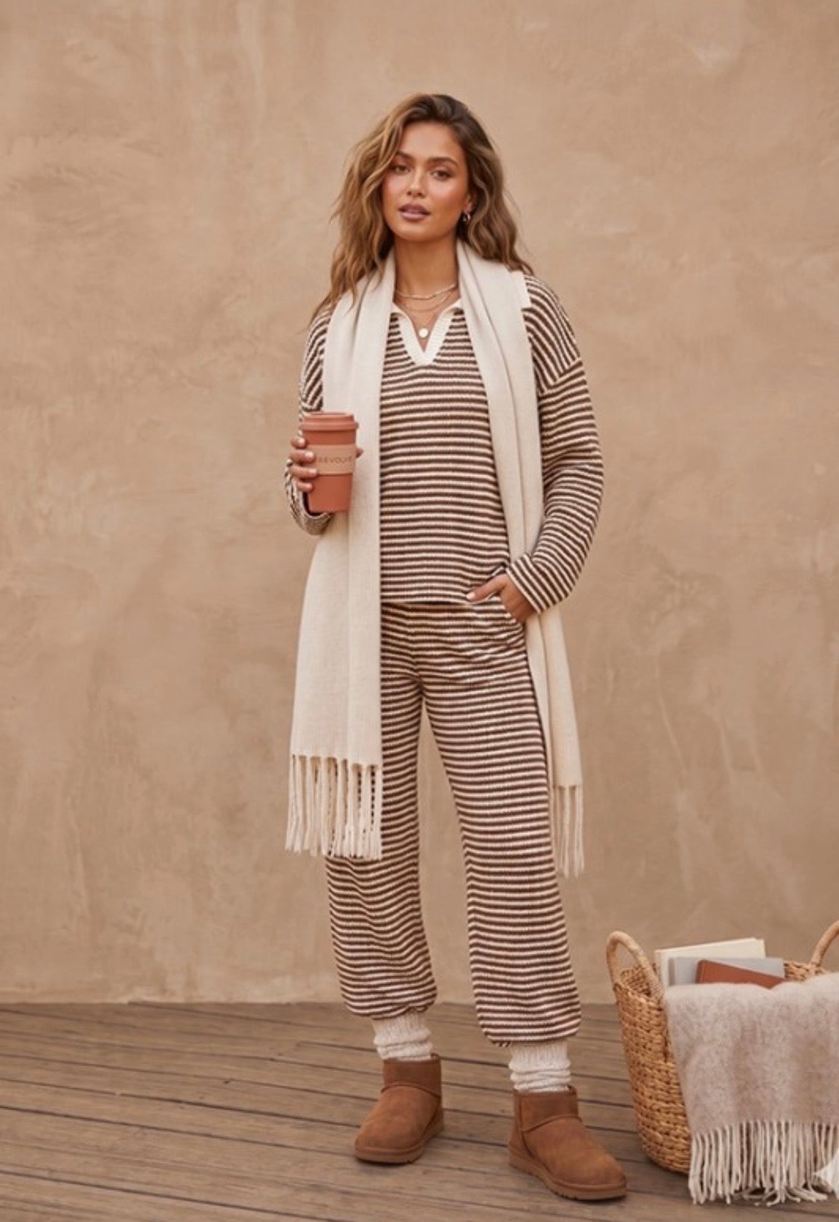 Brown Stripe Lounge Set