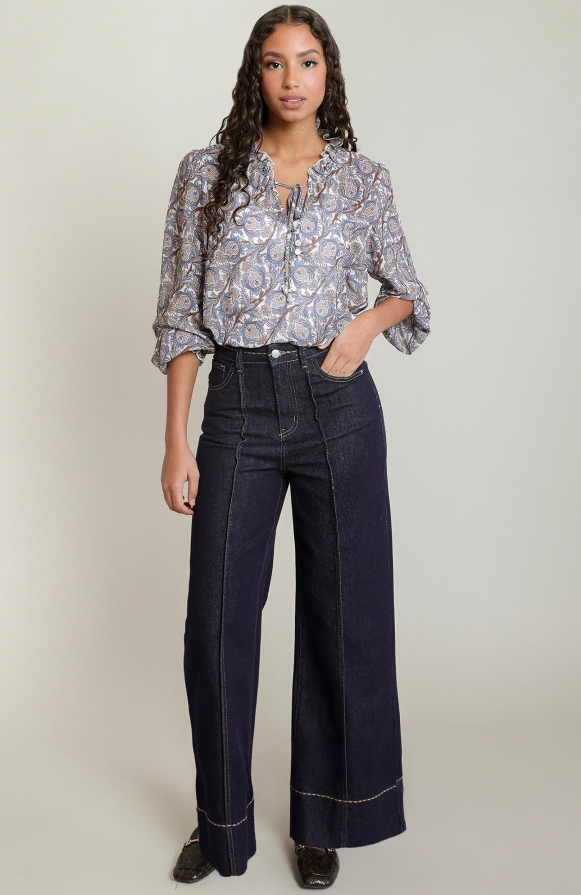 Blue Paisley Peasant Top