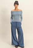 Blue Off The Shoulder Ribbed Top