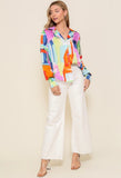 Multicolor Print Satin Button Down