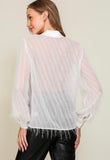 White Fringe Glitter Button Down