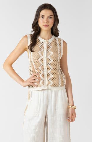 Natural Sand Crochet Button Tank
