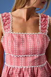 Red Tiered Lace Trim Tank Top