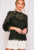 Black Lace Ruffle Sleeve Top