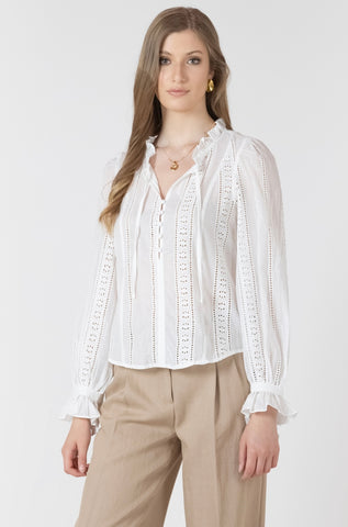 White Eyelet Peasant Top