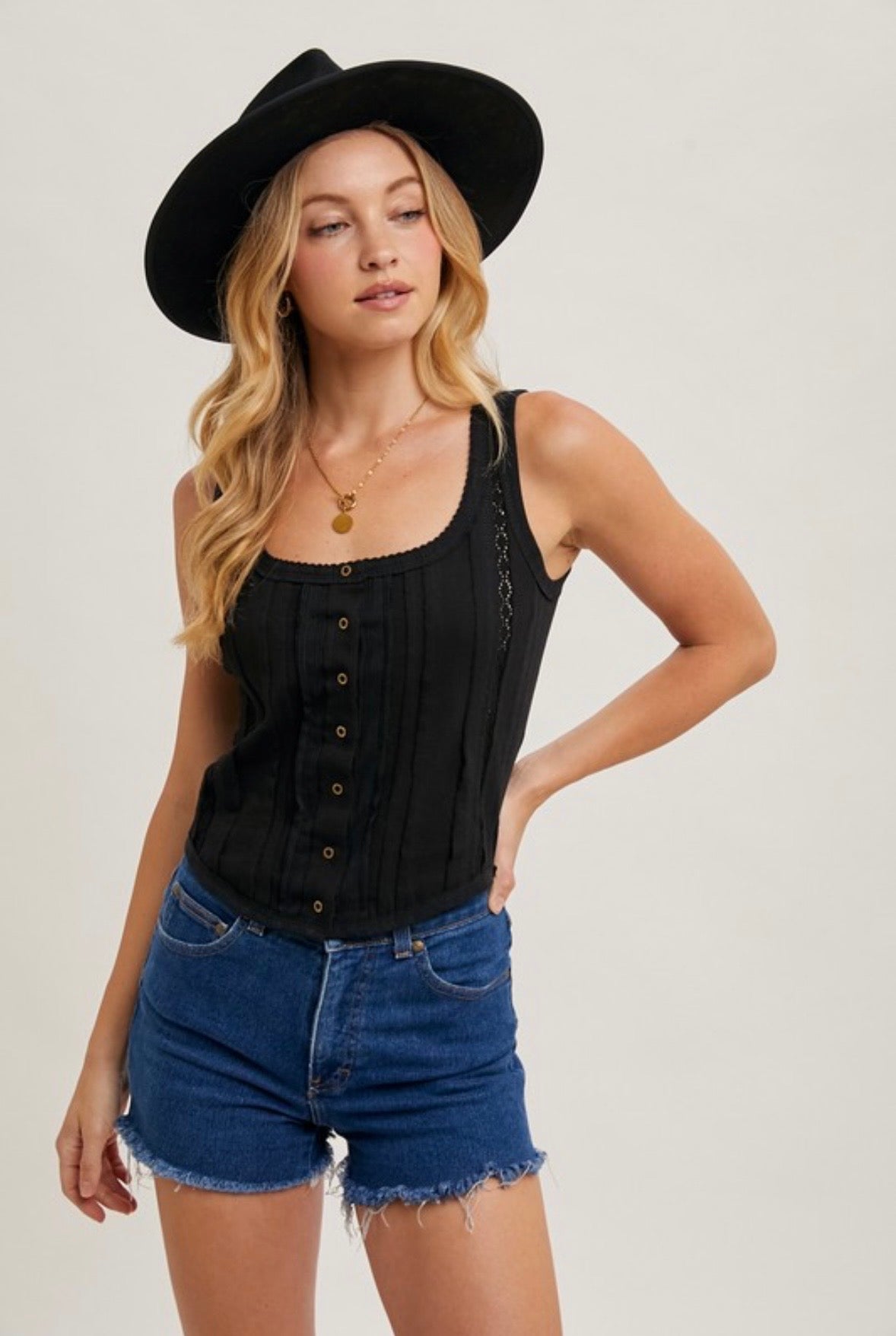 Black Button Down Tank Top