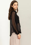 Black Sheer Ruffle Button Down