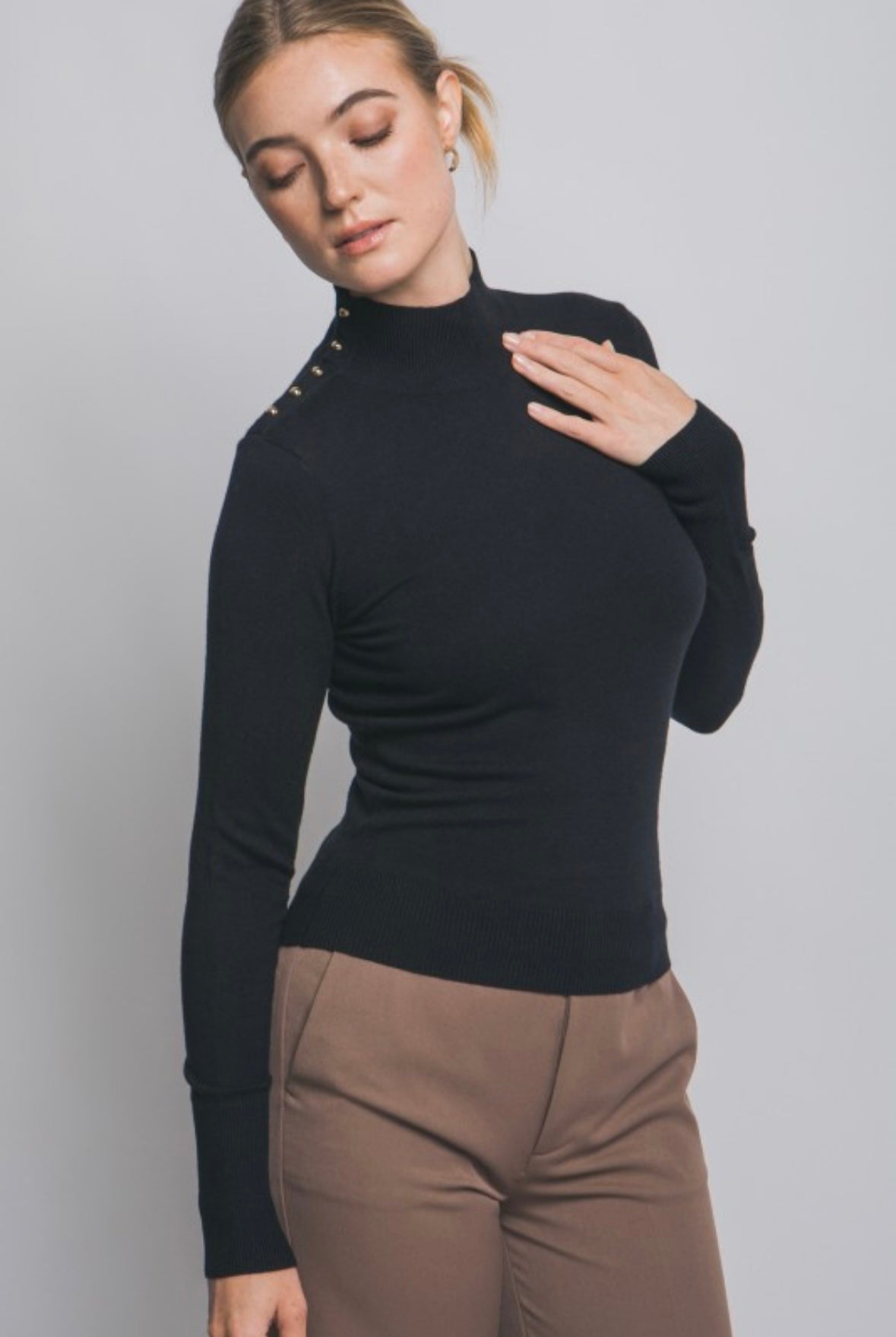 Black Button Neck Sweater