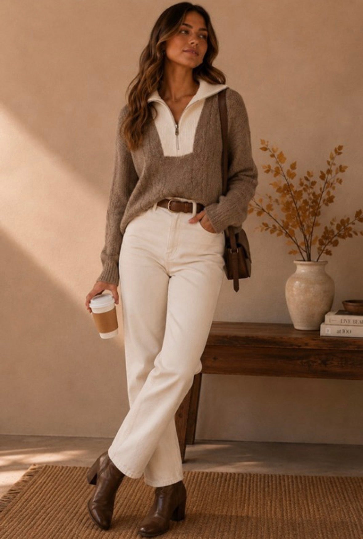 Mocha Half Zip Sweater