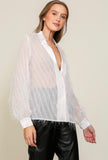 White Fringe Glitter Button Down