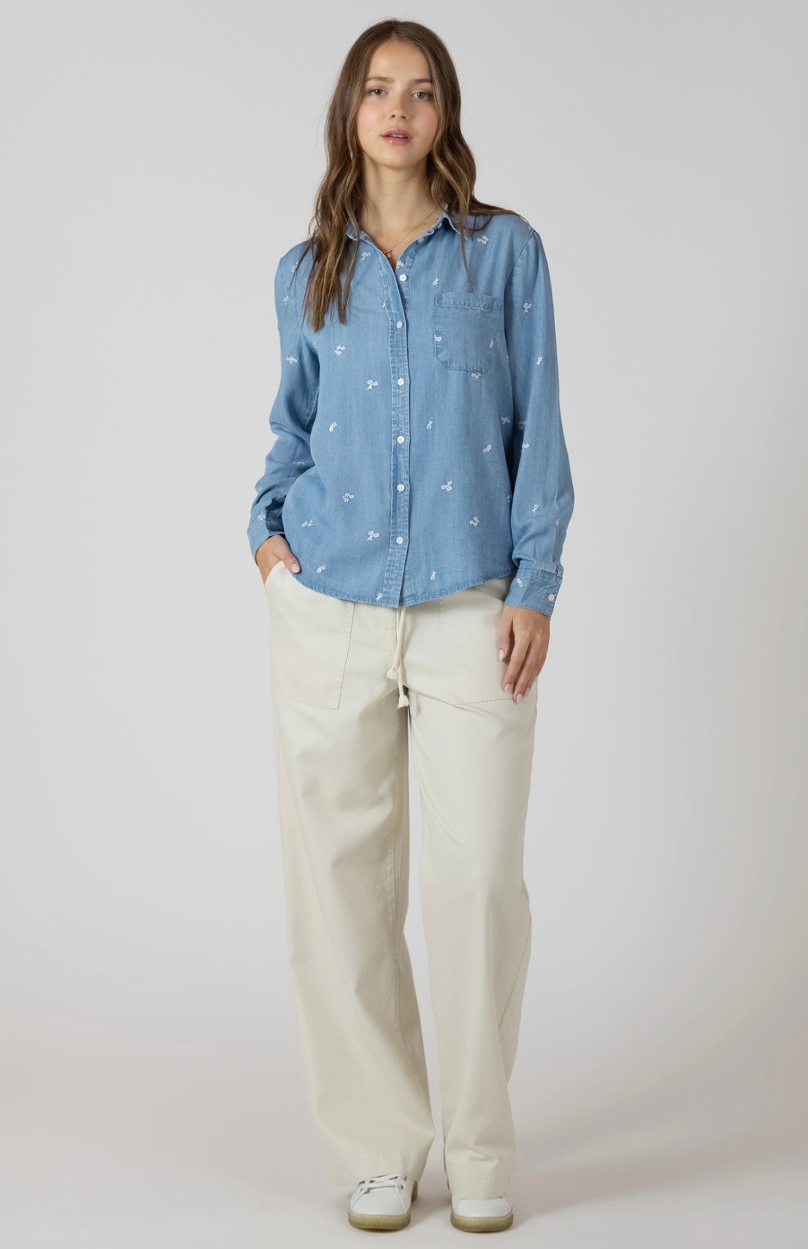 Denim Embroidered Button Down