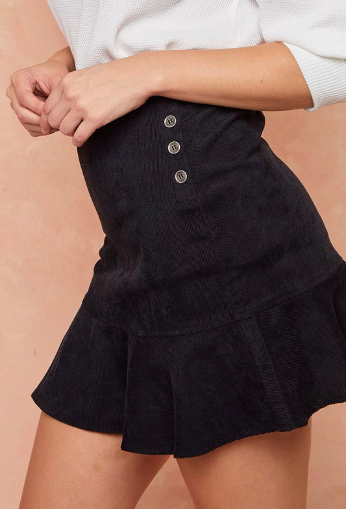 Black Corduroy Flounce Skirt