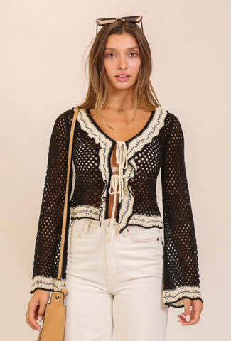 Black Boho Crochet Cardigan