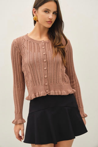 Mocha Pointelle Crop Cardigan
