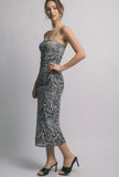 Black Zebra Rushed Midi Dress
