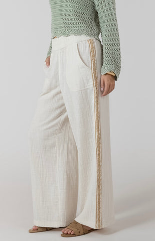 Ecru Gauze Wide Leg Pants