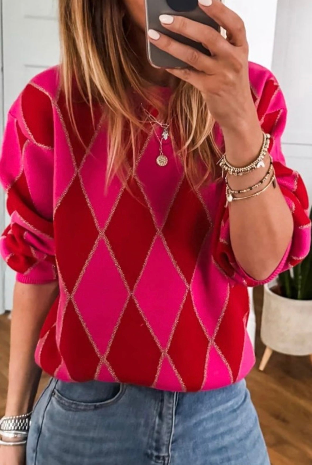 Pink Argyle Sweater