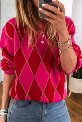 Pink Argyle Sweater