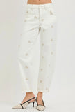 Cream Floral Barrel Jeans