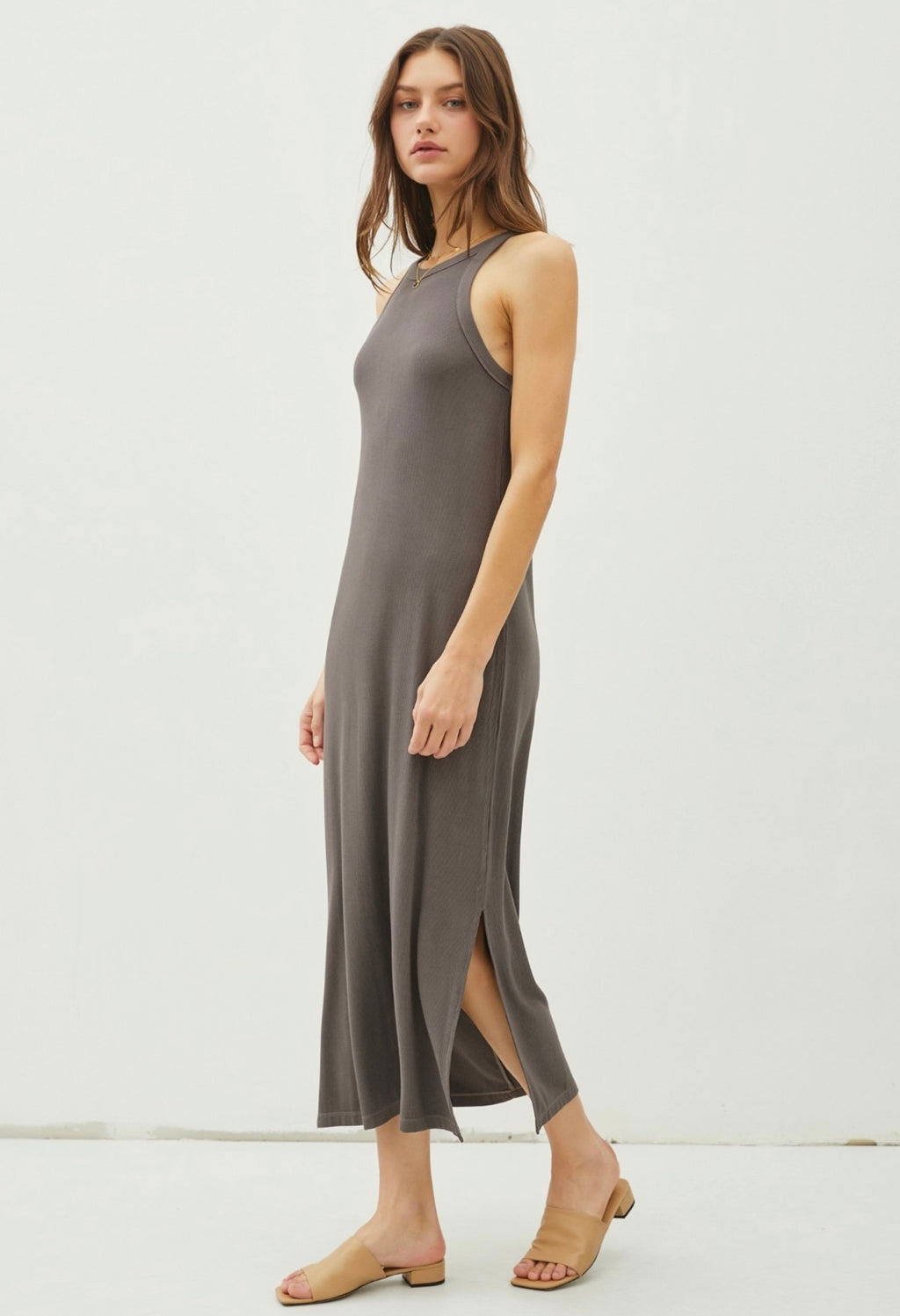 Grey Ribbed Tank Maxi Dress