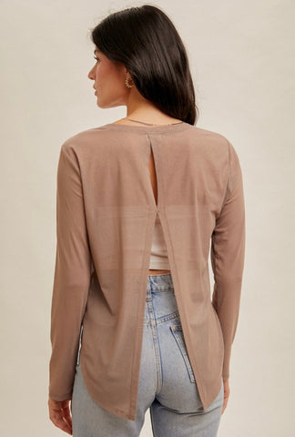 Taupe Foil Mesh Top