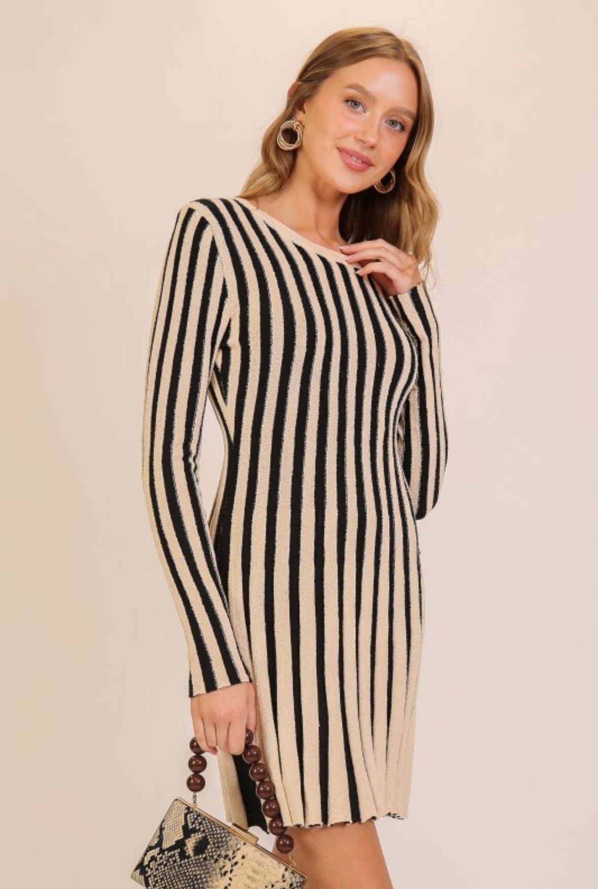 Cream Stripe Knit Dress
