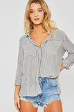 Black Stripe Linen Button Down
