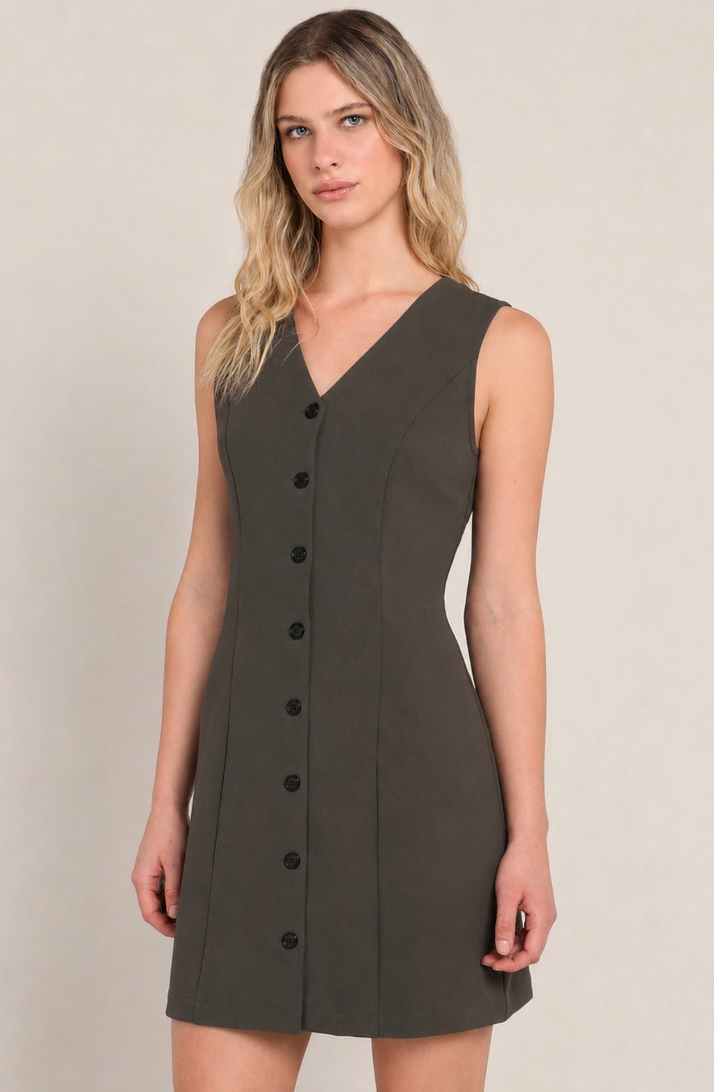 Olive Sleeveless Blazer Dress