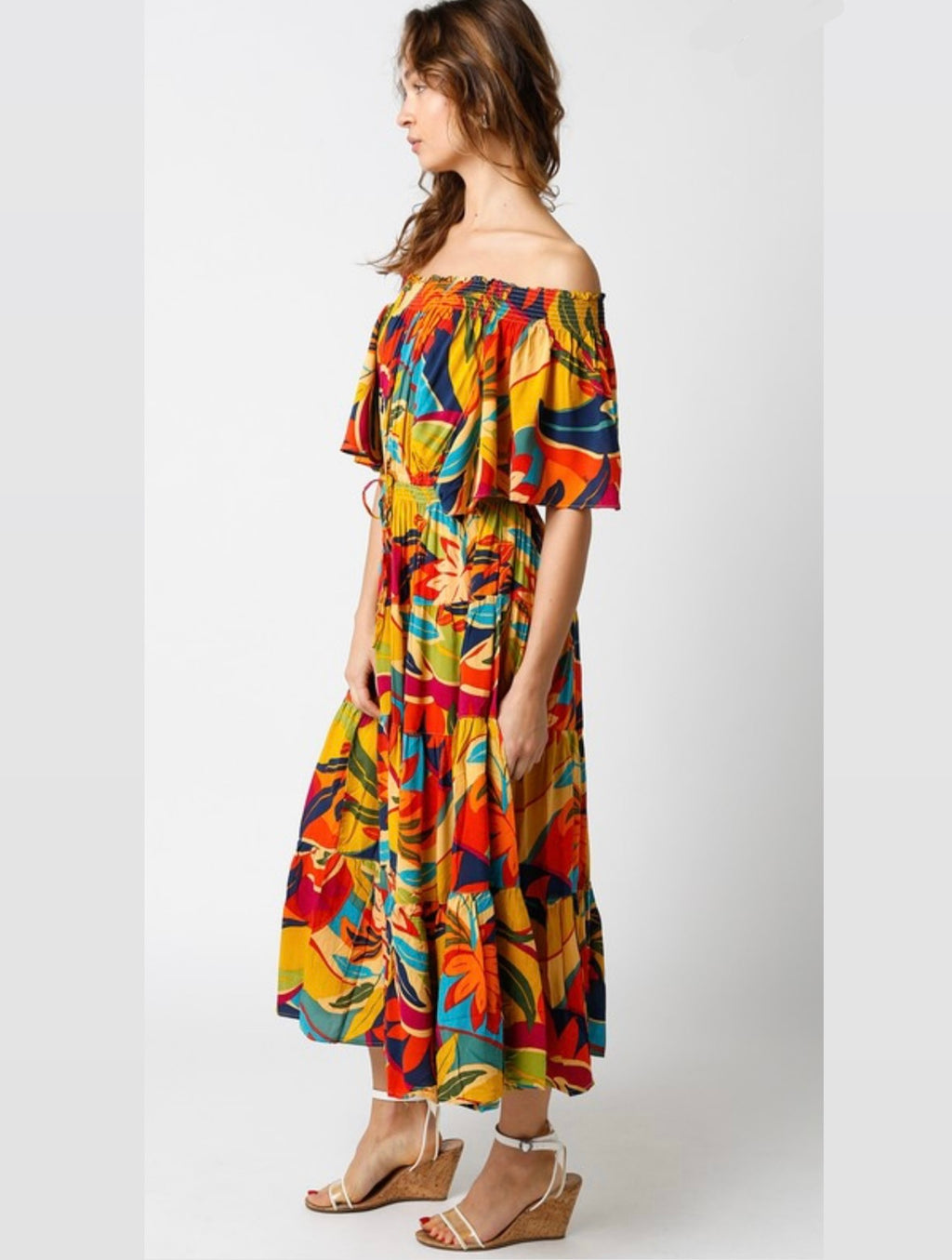 Tropical Off The Shoulder Dress