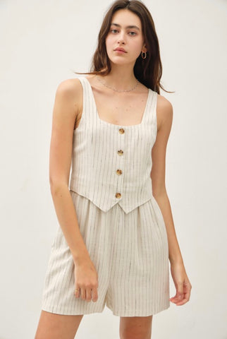 Linen Pinstripe Vest Romper
