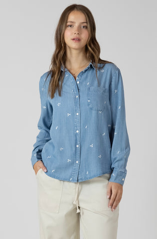 Denim Embroidered Button Down