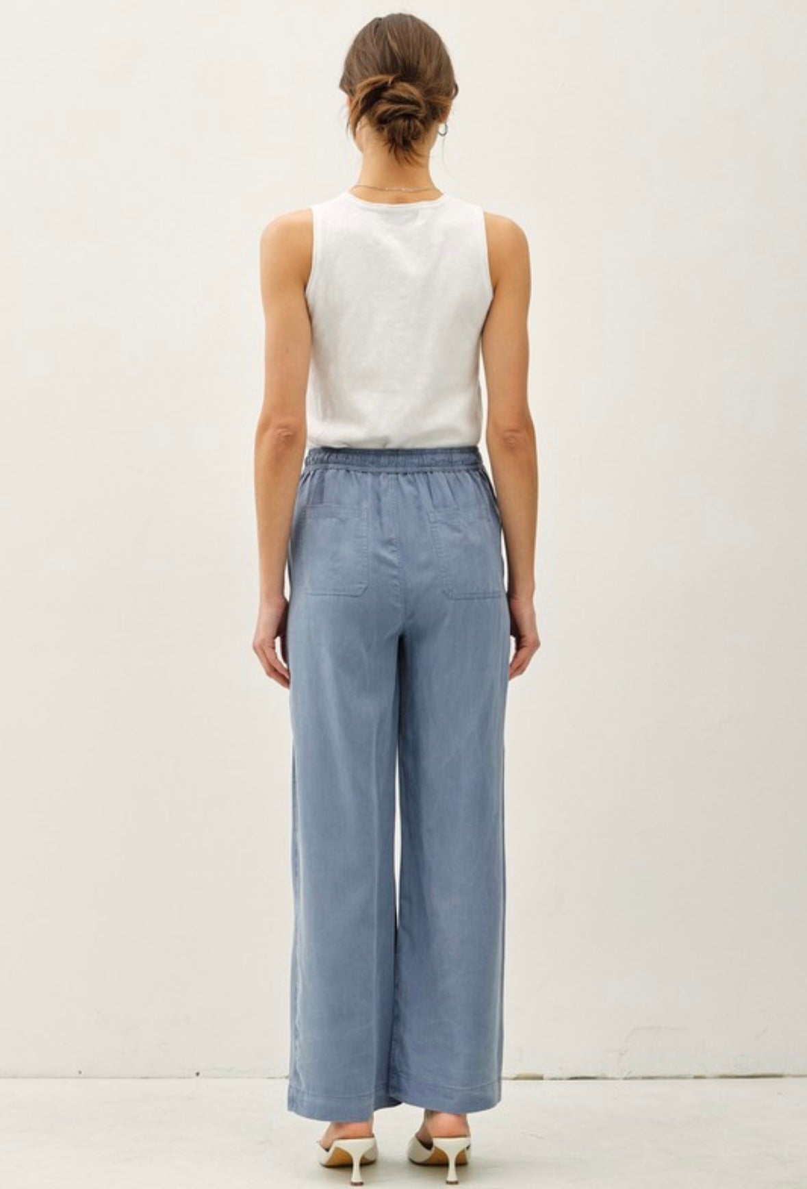 Blue Tencel Wide Leg Pants