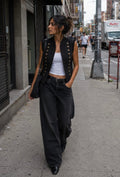 Black Denim Military Vest