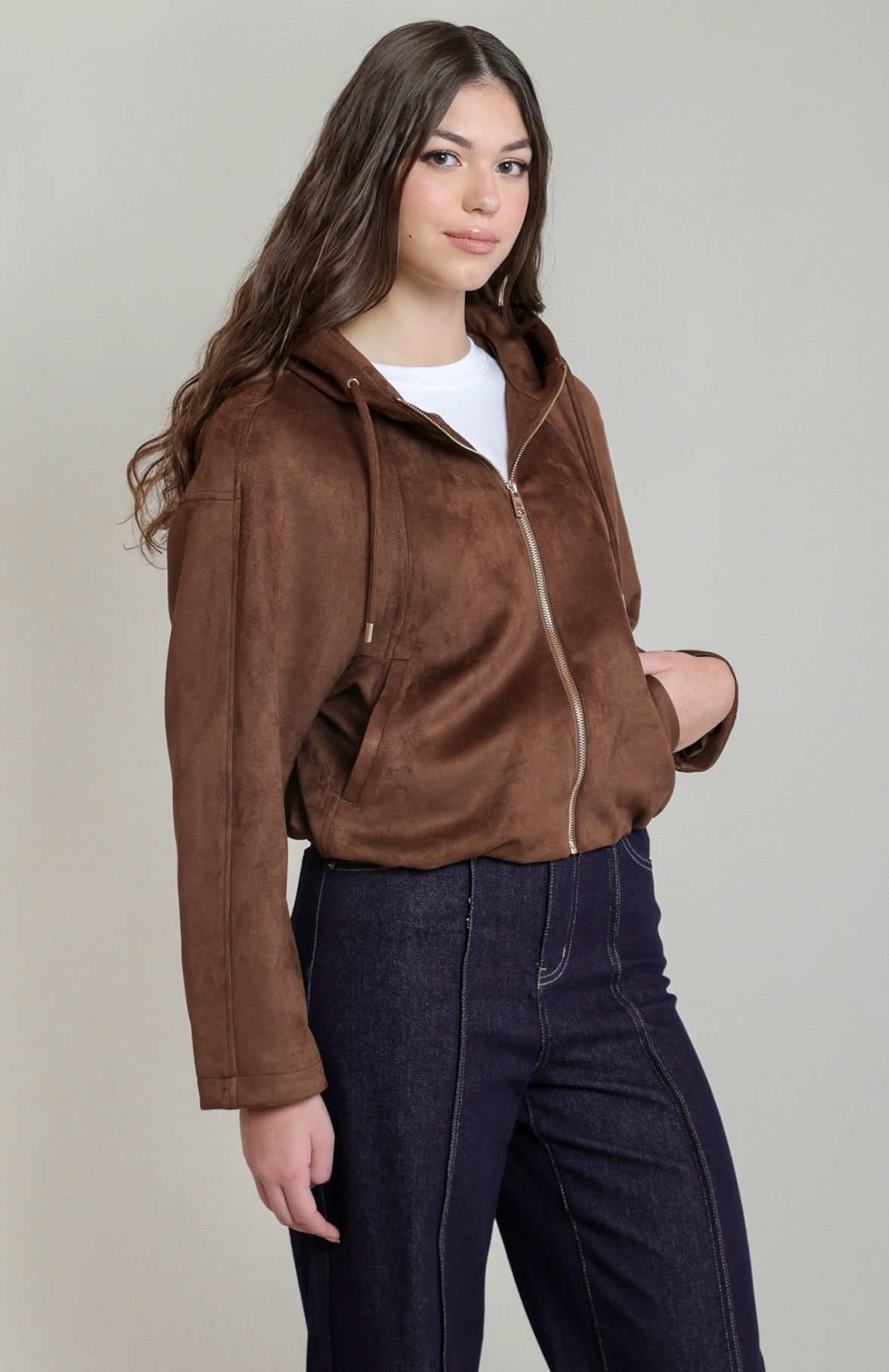 Brown Hooded Bomber Jacket