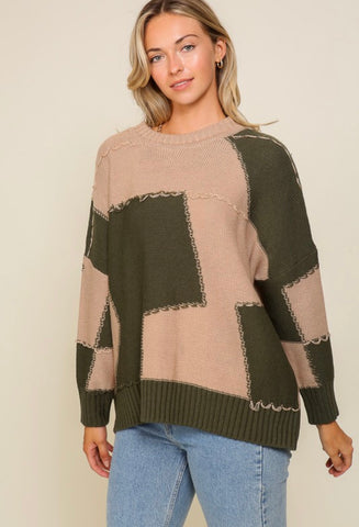 Olive Patchwork Sweater