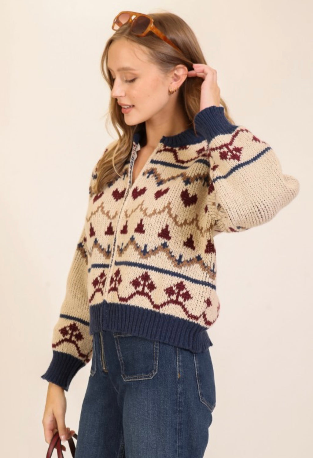 Heart Nordic Zip Sweater