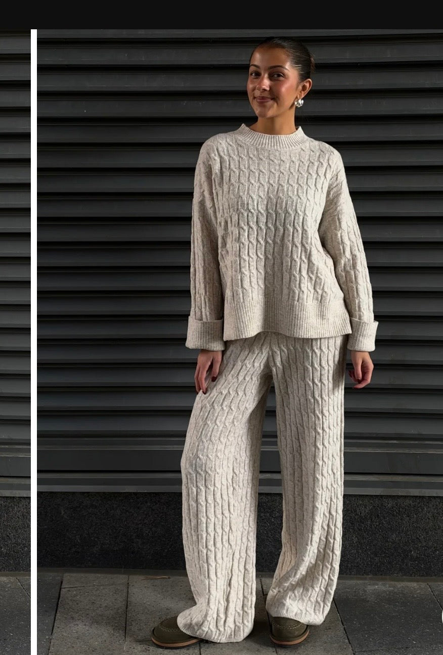 Beige Cable Knit Sweater