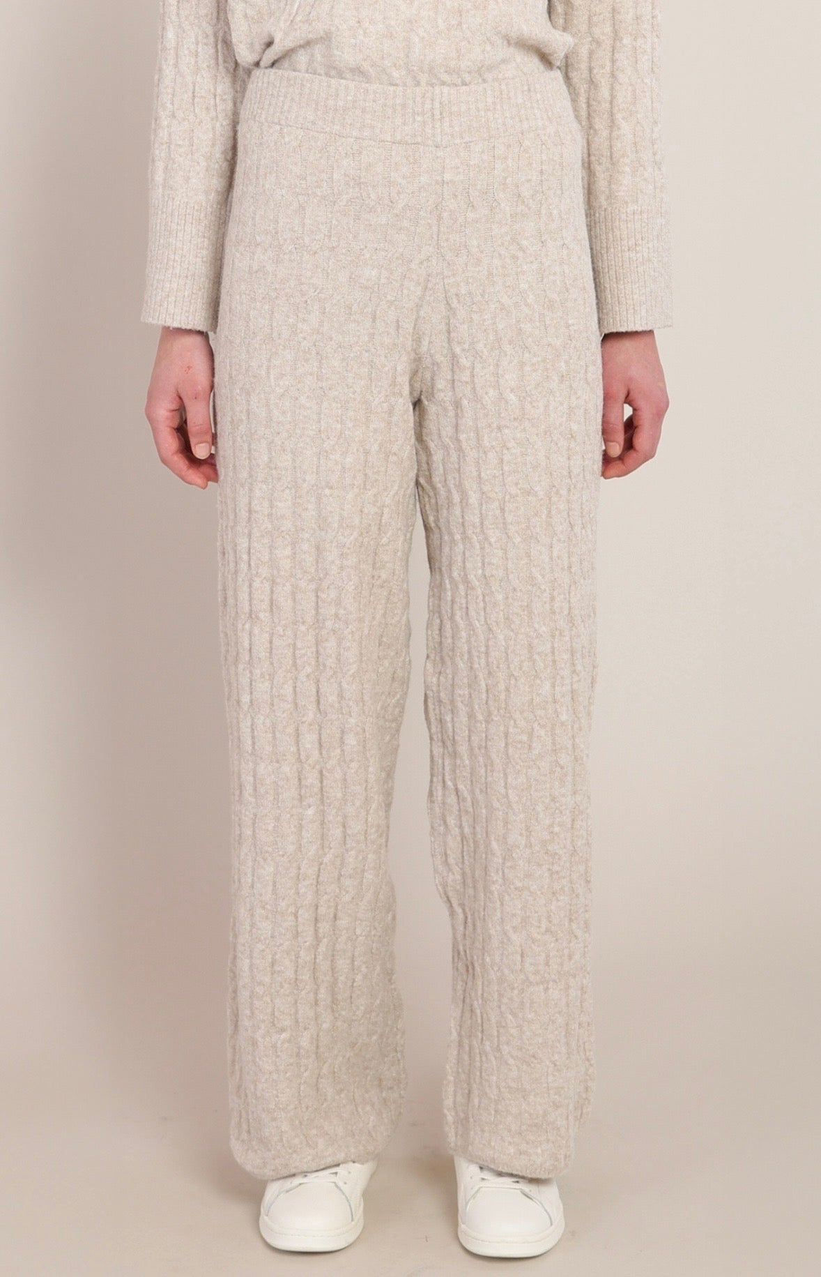 Beige Cable Knit Wide Leg Pants