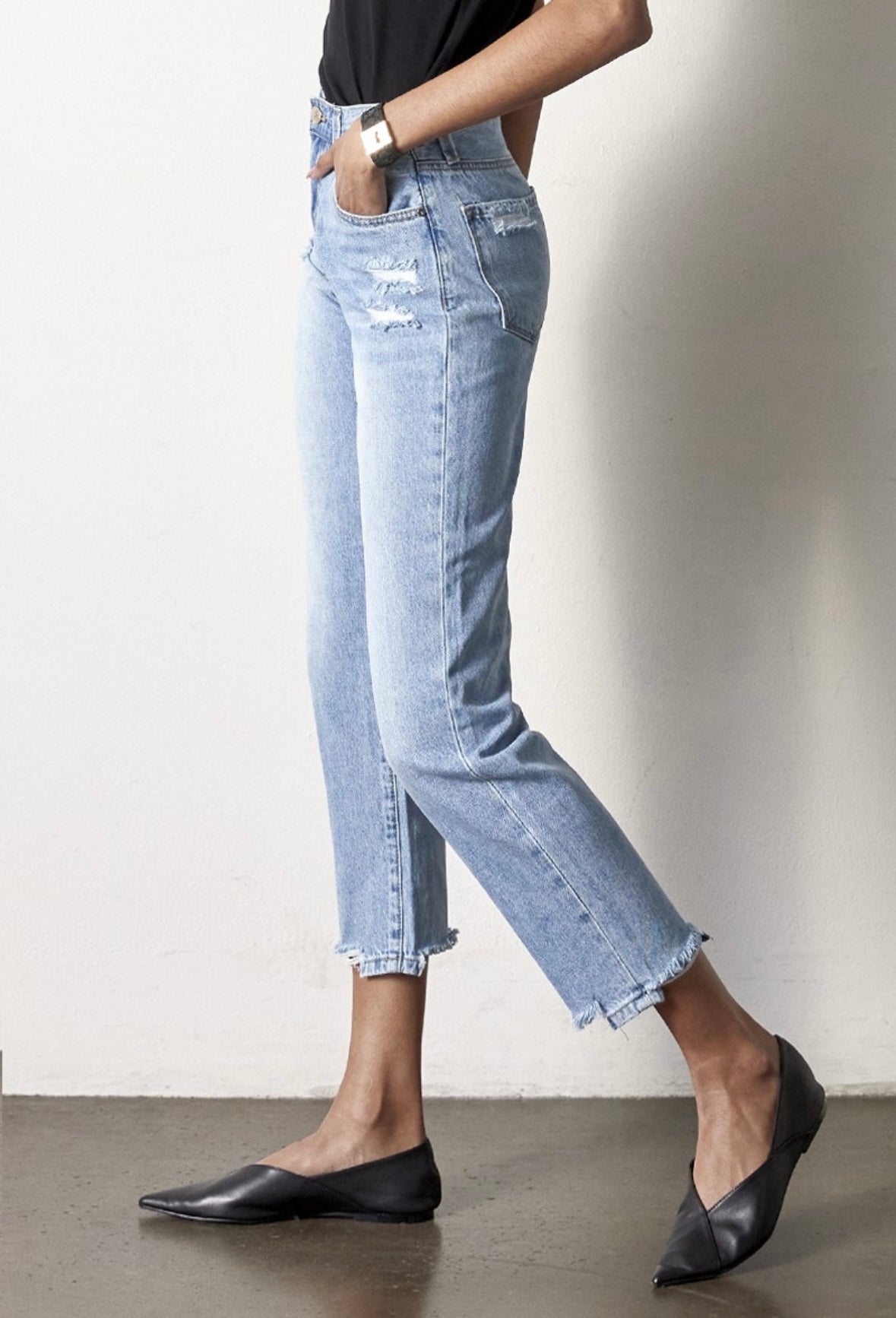 Medium Wash High Rise Girlfriend Jeans