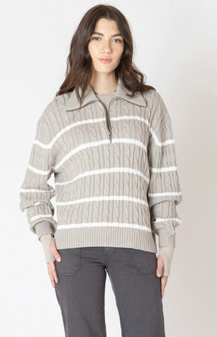 Taupe Stripe Half Zip Sweater