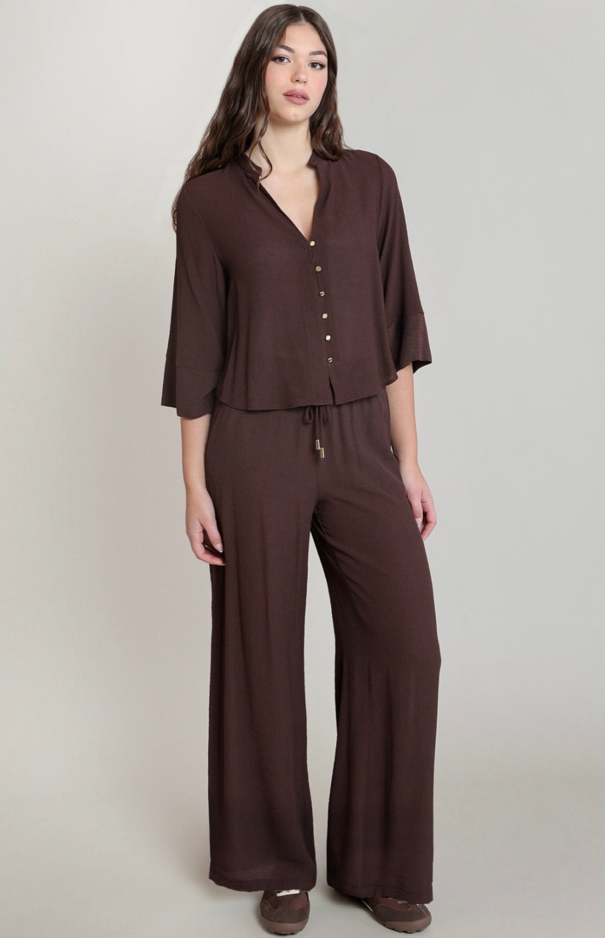 Dark Chocolate Button Down