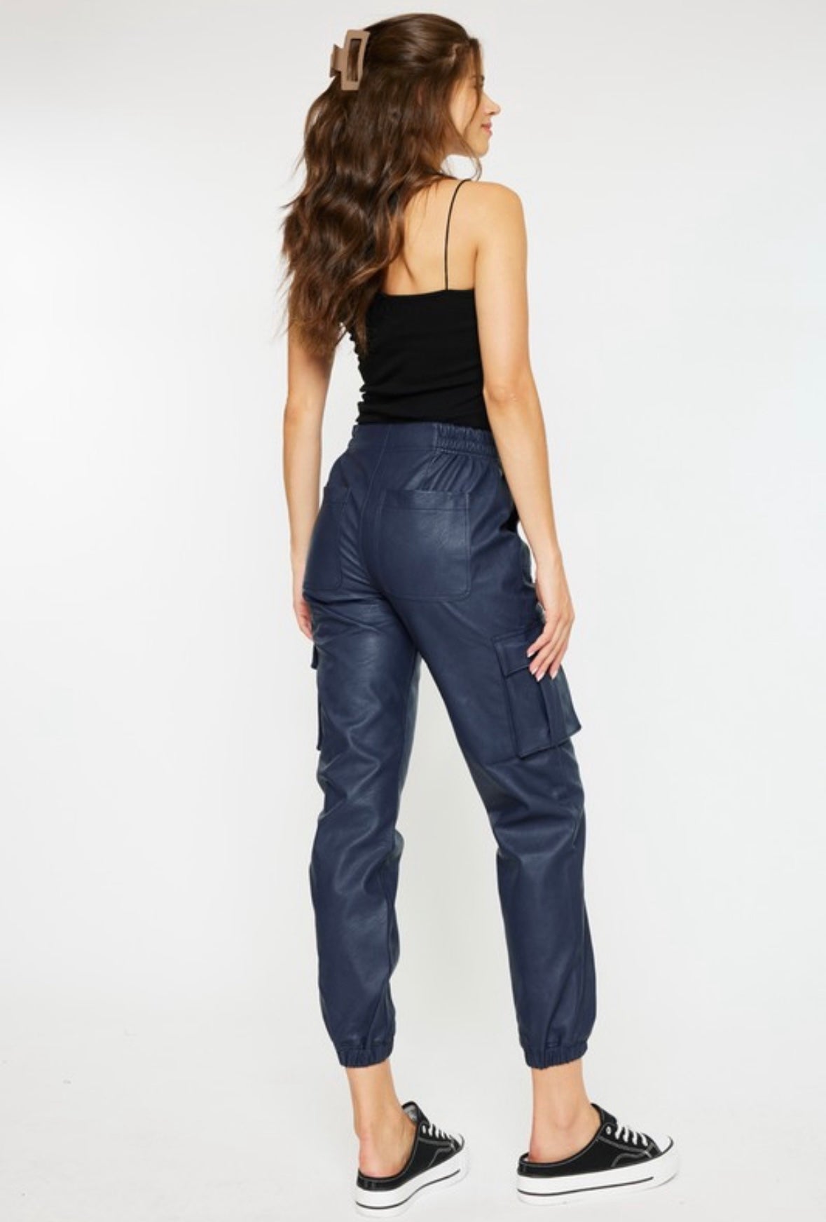 Navy Vegan Leather Jogger