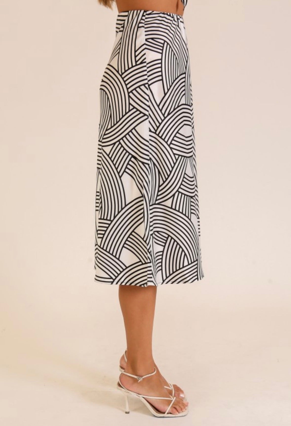 Cream Abstract Print Skirt