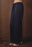 Navy Satin & Lace Wide Leg Pants