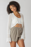 Cream Crochet Tie Cardigan