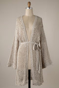Oatmeal Crochet Belted Cardigan