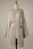 Oatmeal Crochet Belted Cardigan